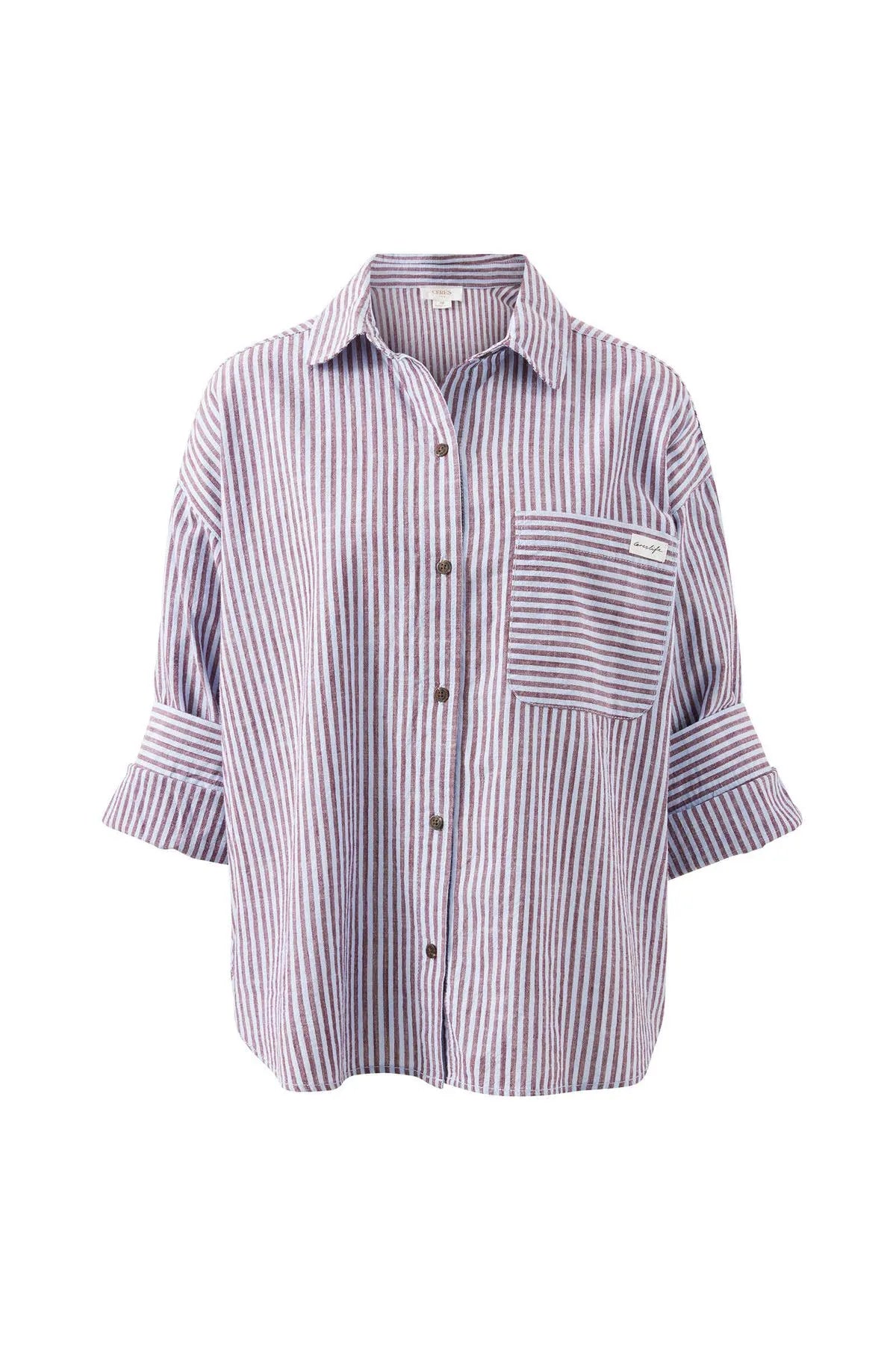 Miya Shirt - wine blue small stripe