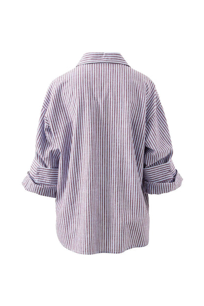 Miya Shirt - wine blue small stripe