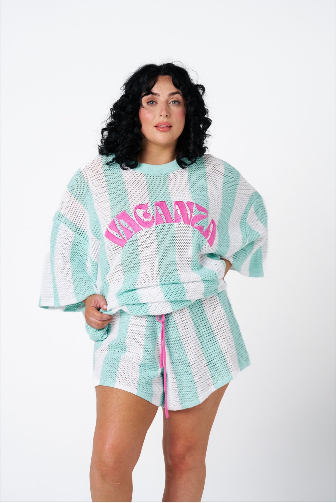 Vacanza Mint + White Stripe Shorts