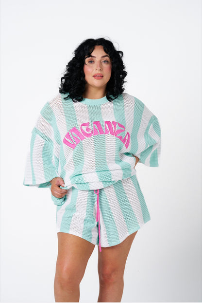 Vacanza Mint + White Stripe Shorts