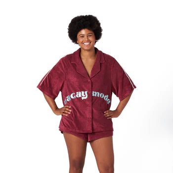 Vacay Mode Oversized Terry button up shirt
