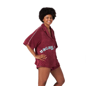 Vacay Mode Oversized Terry button up shirt