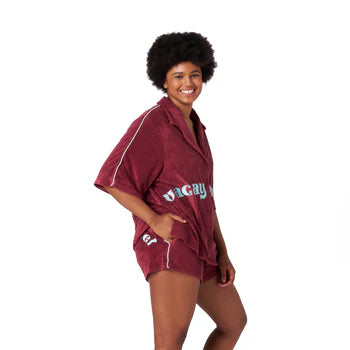 Vacay Mode Oversized Terry button up shirt