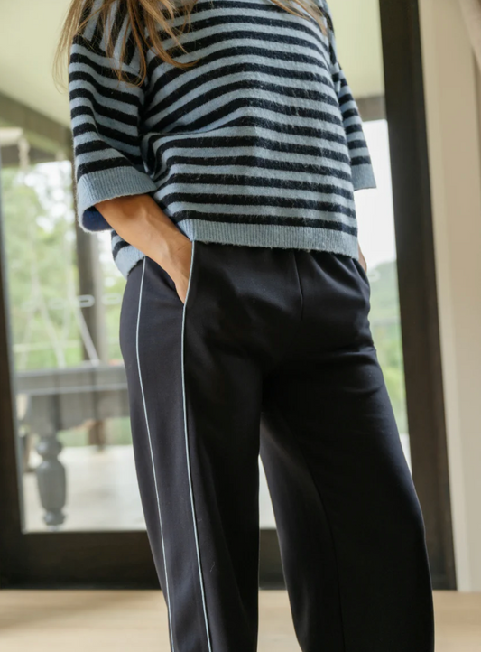 Noah Wide Pant -Navy Powder Blue Piping