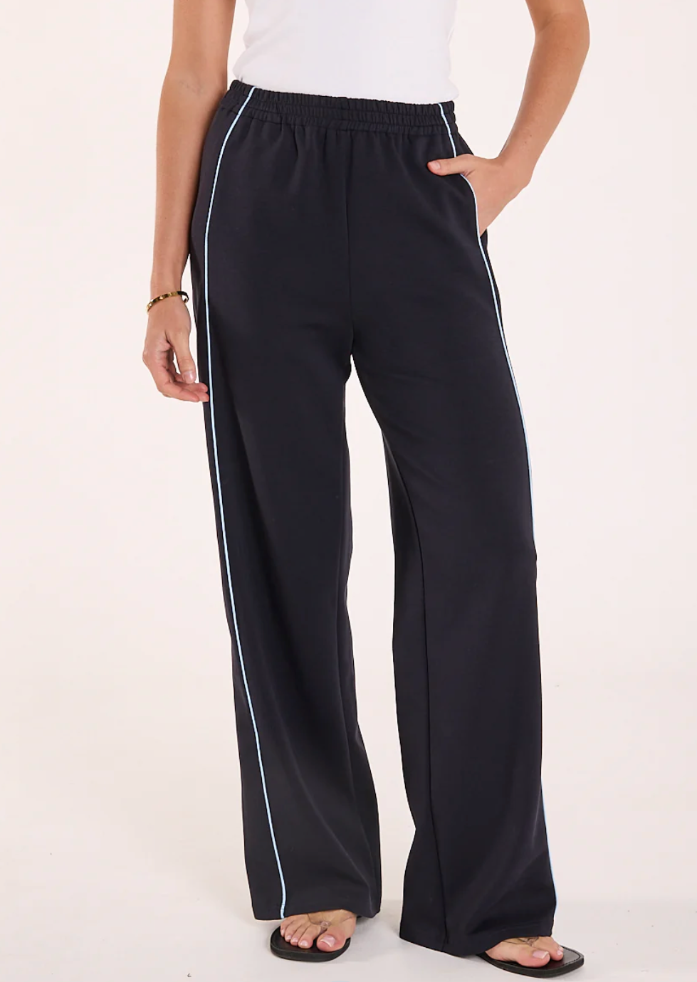Noah Wide Pant -Navy Powder Blue Piping