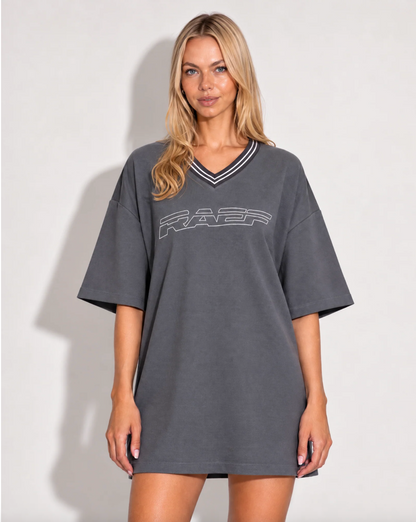 Alix V Neck Tee Dress - Dark Grey