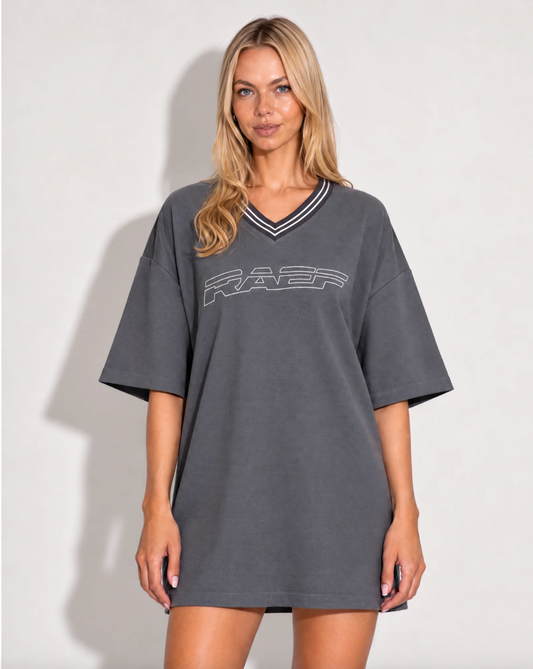 Alix V Neck Tee Dress - Dark Grey