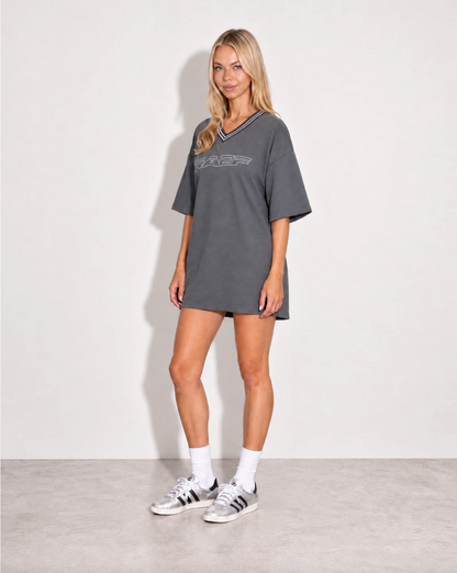 Alix V Neck Tee Dress - Dark Grey
