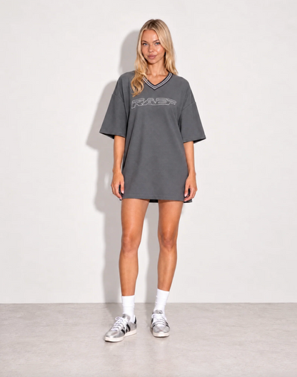 Alix V Neck Tee Dress - Dark Grey