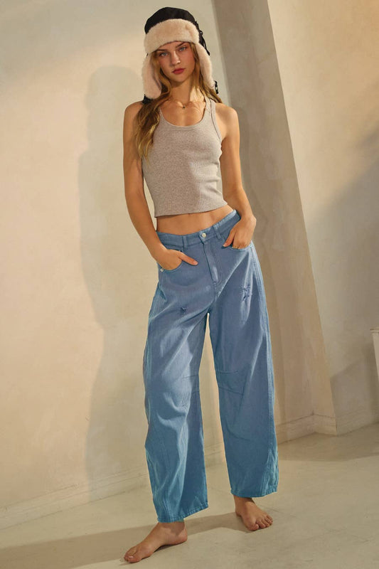 Acid Washed Colored Barrel Denim Pants