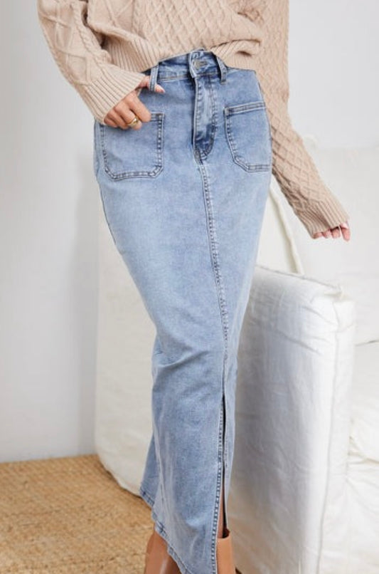 Wild at hearts denim maxi skirt