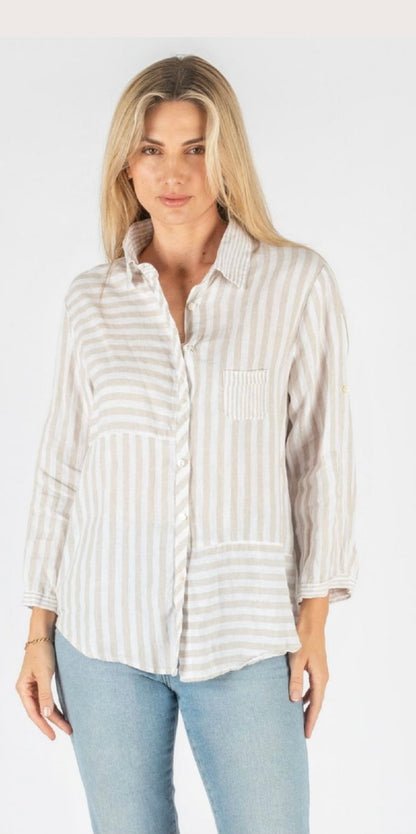 Poppy Beige Striped Linen shirt