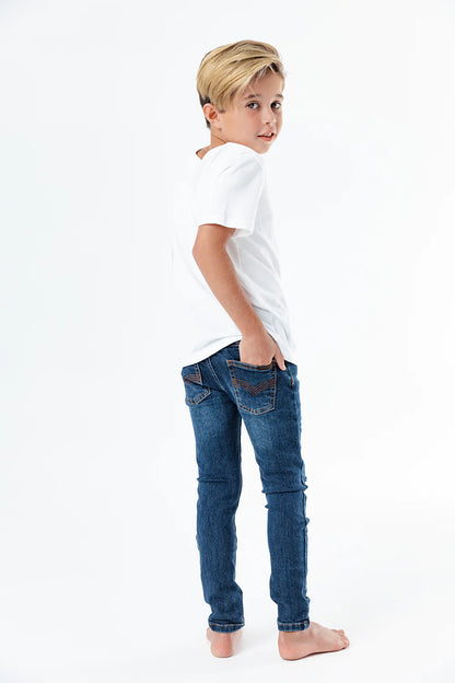 INDIGO DISTRESSED DENIM JEG JEANS - KIDS