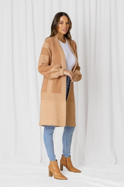 TAYLOR FLUFFY STRIPE POCKETED KNIT CARDI - BUTTERSCOTCH