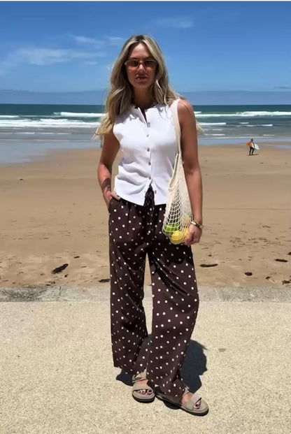 Resort Pant- Choc polka dot