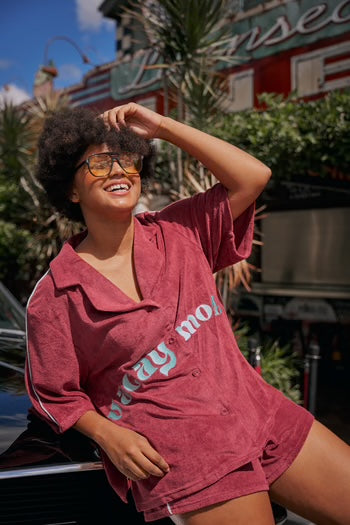 Vacay Mode Oversized Terry button up shirt