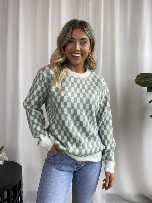 Naomi checkered knit - Green Check