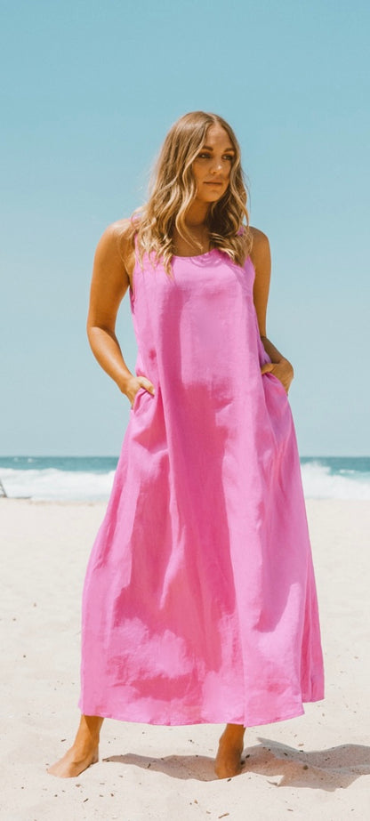 Mia Pink Linen Dress